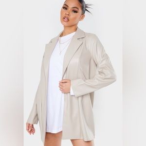 PrettyLittleThing stone grey beige faux leather blazer size 4 S